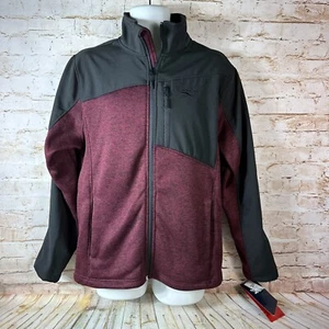 NEW Reebok Softshell Sweater Fleece Jacket Mens Medium Maroon Black Zip Up Coat - Picture 1 of 10