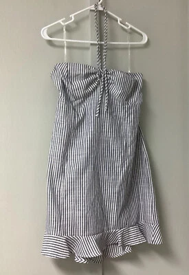 Новый Speechless без рукавов со сборками женский размер XL белый синий с бретелью через шею в полоску - Изображение 1 из 4