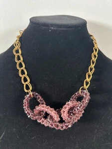 Vintage Statement Necklace Fashion Jewelry Beaded Purple Gone Tone Chain - Picture 1 of 12
