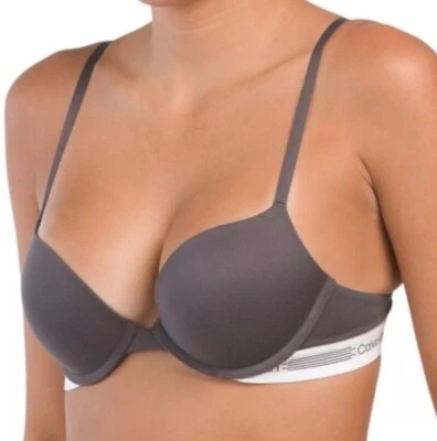 Calvin Klein QP2763R Women's Push Up Plunge T-Shirt Convertible Bra Grey 34C - Image 1 of 4