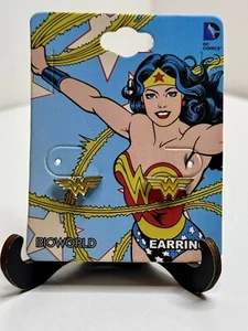 Wonder Woman Enamel Filled Yellow Logo Stud Earrings - DC Comics - NEW - Picture 1 of 2