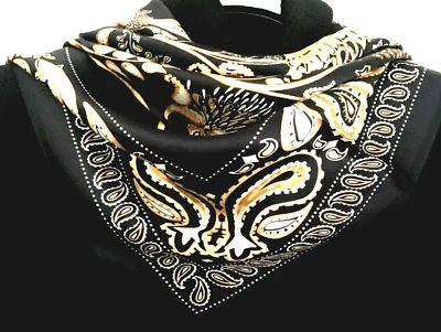 Bufanda 35"x35" negra con estampado de pájaros y árboles pura morera satinada seda 14momme 88x88cm5-43 Foto 1 de 4