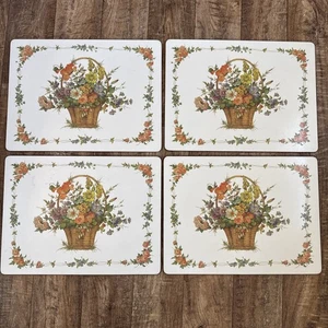 4 Vintage Pimpernel Blumenkorb Tischsets, Korkrücken 15x11 Made In England - Bild 1 von 1