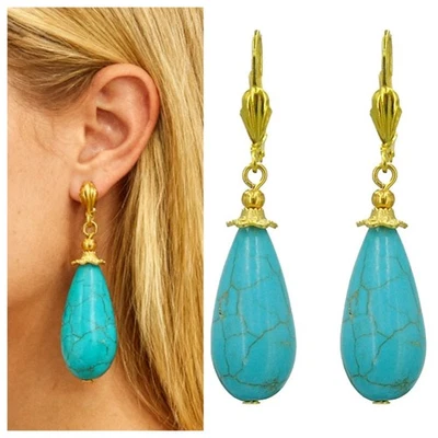 Türkis Howlith Ohrringe Damen Ohrhänger vergoldet Klappbrisuren Bailysbeads® - Bild 1 von 4