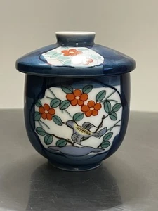 VTG Japanese Tea Cup with Lid or Sugar Bowl Blue Birds Flowers - Picture 1 of 6