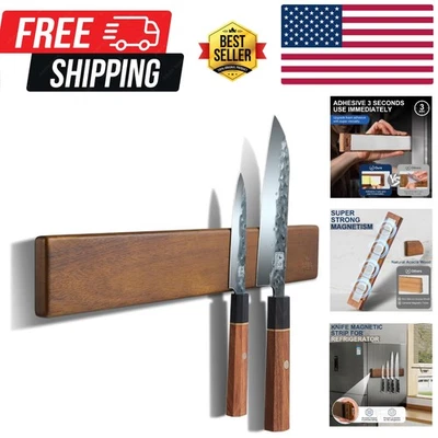 Acacia Wood Magnetic Knife Holder 16” - Elegant Kitchen Utensil Organizer - Image 1 of 4