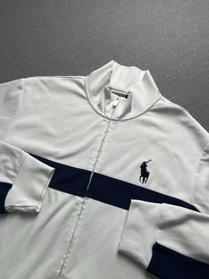Chaqueta Polo Ralph Lauren Para Hombre 2XL Blanca Gris Big Pony Bordada Pista Cremallera Completa Foto 1 de 4