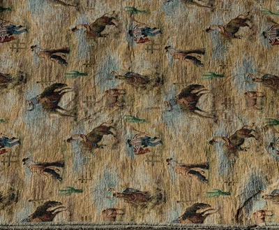 BTY RODEO COWBOY Bucking Bronco TAPESTRY FABRIC Upholstery WESTERN Horse BULL - Image 1 of 2
