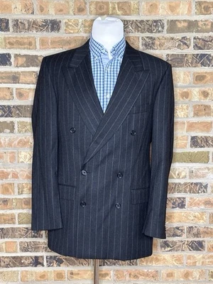 Traje de hombre 42L Bachrach gris carbón rayas doble botonadura lana 36x 33 Foto 1 de 4