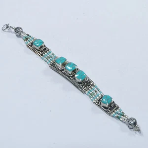 Made with Real Turquoise Tibetan Bracelet Statement Green Beaded Bracelet B45 - Picture 1 of 8