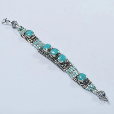Made with Real Turquoise Tibetan Bracelet Statement Green Beaded Bracelet B45 - Image 1 of 4