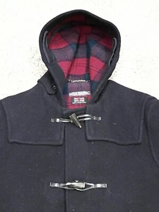 Brooks Brothers Dark Navy Blue Wool Toggle Plaid Duffle England Medium Coat - Picture 1 of 24