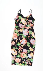 New Look Womens Black Floral Polyester Bodycon Size 10 V-Neck Pullover - Picture 1 of 10
