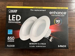 Feit Electric 75W Bulb, LED 2 Count, Retrofit 5-6 Inch - Soft White 2700k - Picture 1 of 2