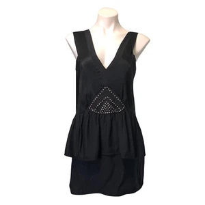 NWT $178 Chris and Jaime Womens Medium 100% Silk Studded Tank Dress Black - Picture 1 of 9
