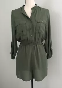 HM Women’s Sheer Rolltab Sleeve Short Romper Green Size 6 NWT - Picture 1 of 11