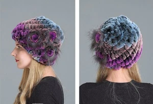 Cappello donna pelliccia fur inverno caldo montagna morbido  lapin rex tricot - Foto 1 di 5