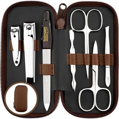 Maniküre Set Solingen in Leder Etui braun - Made in Germany Solingen 7-teilig - Bild 1 von 4