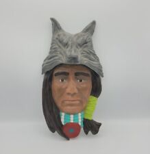 VTG Chalkware Native American Indian Head Wall Plaque Wolf