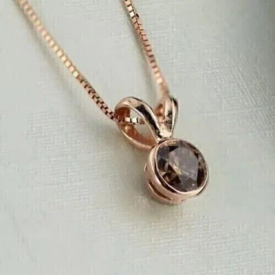 Collar Colgante Bisel Solitario Marrón Creado en Laboratorio Redondo 1.1 Ct Chapado en Oro Rosa Foto 1 de 3