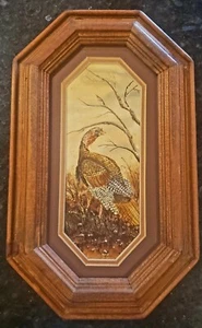 MARY SELFRIDGE ORIGINAL WATERCOLOR TURKEY 4" X 8.5" OCTAGONAL FRAME & MATTED - Picture 1 of 8