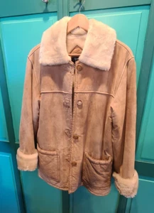 Dennis Basso Genuine Suede Leather Faux Fur Lined Tan Coat XS - Picture 1 of 10