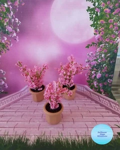 3 Miniature Garden Pink Azalia Plants Hand Made Dollhouse Mini Houseplant Flower - Picture 1 of 12