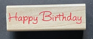 Happy Birthday Word Phrase Greeting Penny Black Cute Font Wood Rubber Stamp - Picture 1 of 3