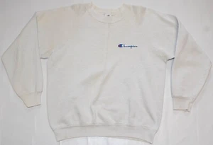 Vintage 1990s Champion Script Distressed US Made Bootleg White Sweater Mens M - Picture 1 of 5