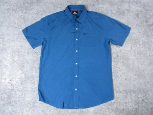 Quiksilver Shirt Mens XL Dress Blue Striped Button Up Short Sleeve Collared Top - Picture 1 of 10