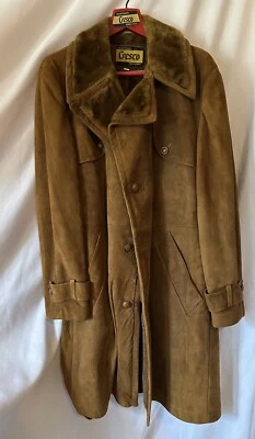 Chaqueta de Cuero Gamuza Cresco Vintage Años 60 70 Abrigo Forrado y Cinturón - Hombre’s 42 Foto 1 de 4