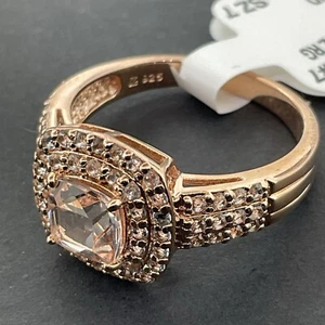 Sterling Silver Cushion Cut Morganite & White Topaz Ring Size 7 - Picture 1 of 6
