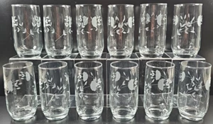 (12) Princess House Heritage 11 Oz Tumblers Set Clear Floral Etched Cut 6938 Lot - Picture 1 of 24