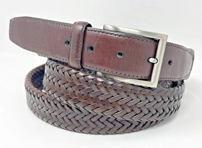 Cinturón George Foreman Talla 58/60 Marrón Cuero Trenzado Cepillado Níquel Hebilla Foto 1 de 4