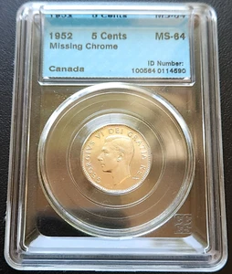 Moneda de 5 centavos de Canadá 1952 ***Falta variedad de cromo, graduada como nueva 64*** - Imagen 1 de 4