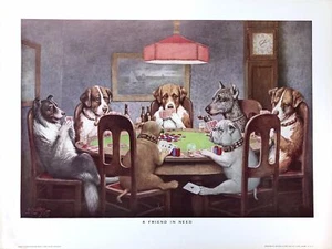 Dogs Playing Poker - A friend in need - Marcellus Coolidge Art Print - 12x16 - Picture 1 of 2