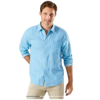 Tommy Bahama Relax 绿松石亚麻 LS 尺寸 M 二手状况完好 度假装  — 第 1/4 张图片