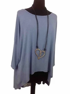 lagenlook Sugar Babe, Blue, Lace back, Asymmetrical Hem.top,blouse. Size 10/14 - Picture 1 of 3