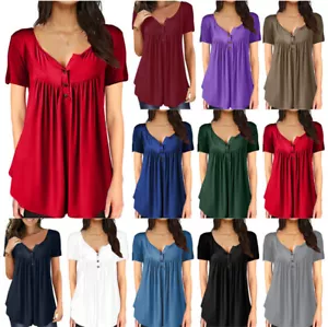 Plus Size Women's Summer Tops Blouse Ladies V-Neck Short Sleeve Tee T-Shirts UK - Picture 1 of 19