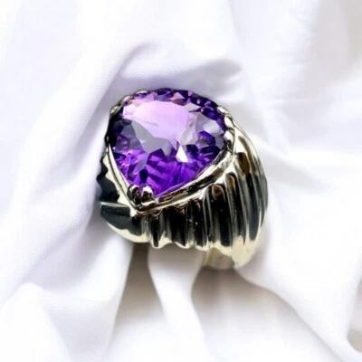 Anillo de plata 925 con amatista natural para hombre y mujer audaz piedra de nacimiento de febrero Foto 1 de 4