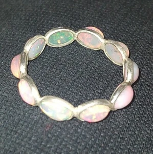 Natural Opal Eternity Ring in 925 Sterling Silver Ring Size 7 - Picture 1 of 6
