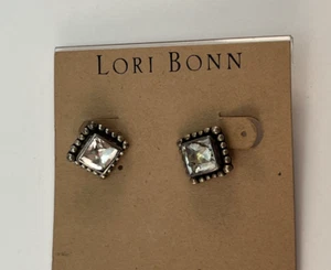 LORI BONN 925 Sterling Silver Clear Square Stud Earrings 5/8" READ DAMAGED - Picture 1 of 12