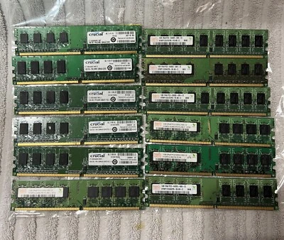 Hynix Crucial 1GB 2Rx8 PC2-6400U-666-12 (lot of 12) RAM - Image 1 of 3