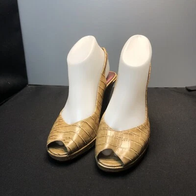 LNWO US7.5M NINE WEST 3.75" TACÓN TOSTADO PEEP TOE SANDALIAS DE COCODRILO ZAPATOS Foto 1 de 4