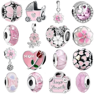Pink Rose Gold S925 Silver Charms Bead Pendant Dangle For Bracelet Bangle Chain - Picture 1 of 90
