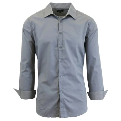 Para Hombres Vestido Manga Larga Abotonada Camisa Causal Trabajo Sólido Calce Ajustado Color S-5XL Foto 1 de 3