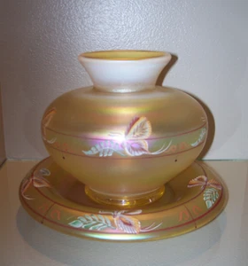 FENTON MILLENNIUM Yellow Opalescent Vase and Plate Butterflies & Leaves - Picture 1 of 13