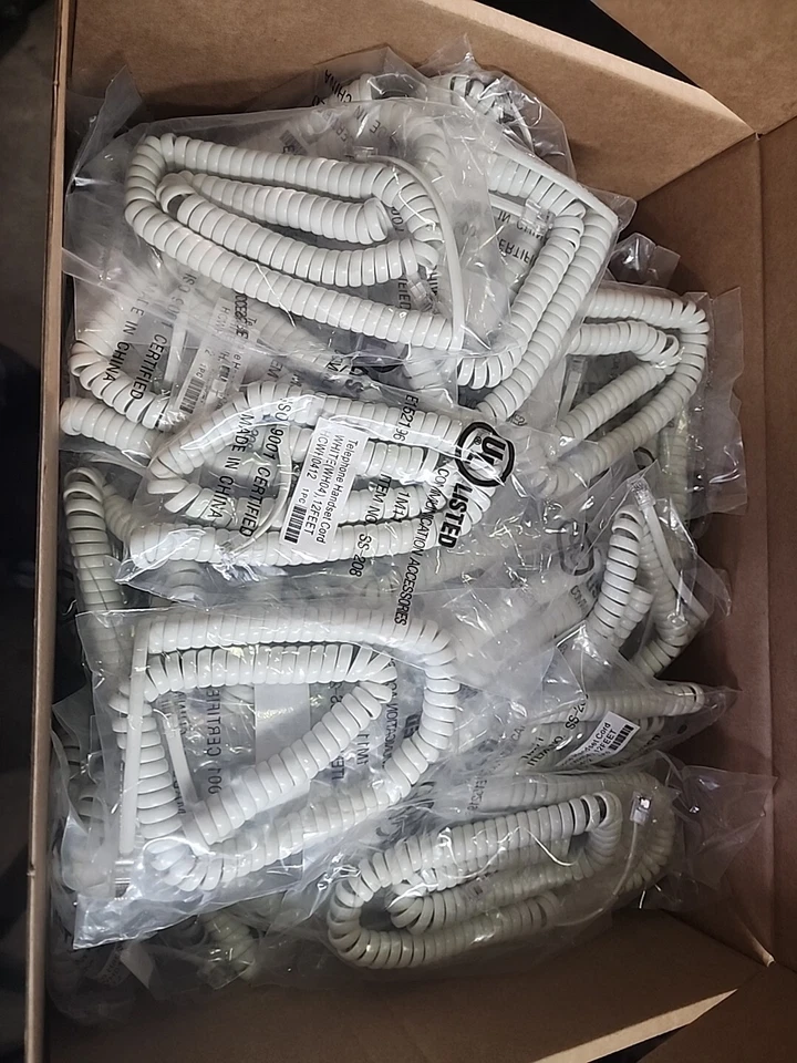White Handset Curly Cord Landline Phone Generic Receiver Replacement 12Ft - LOT* - Image 1 of 1