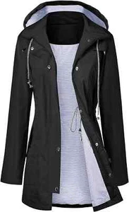 Lamon Black Raincoat Women Waterproof Hooded Trench Coats Lined Windbreaker - SM - Picture 1 of 5