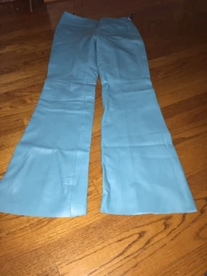 Calça de festa Encore couro genuíno feminina sexy elegante elegante forrada elegante azul-petróleo tamanho 6 - Imagem 1 de 4